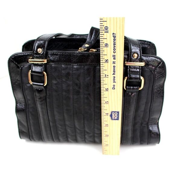 CHARMING CHARLIE STITCHED BLACK POLYURETANE SHOULDER BAG HANDBAG TOTE HOBO PURSE - Picture 12 of 13